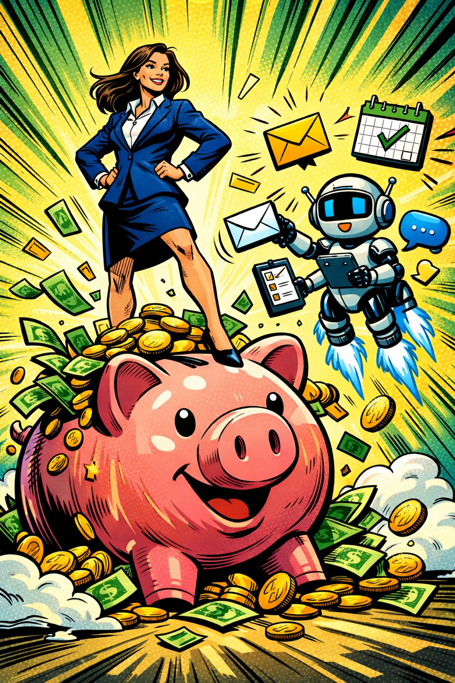 Business owner achieving financial success while AI automates admin tasks and daily operations