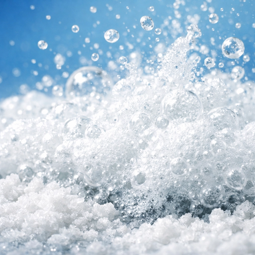 Baking soda and vinegar fizzing to naturally deodorize and sanitize a kitchen trash can.
