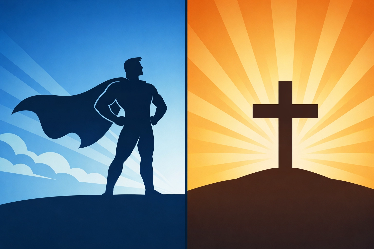 Superman and cross comparison showing difference between hero and savior