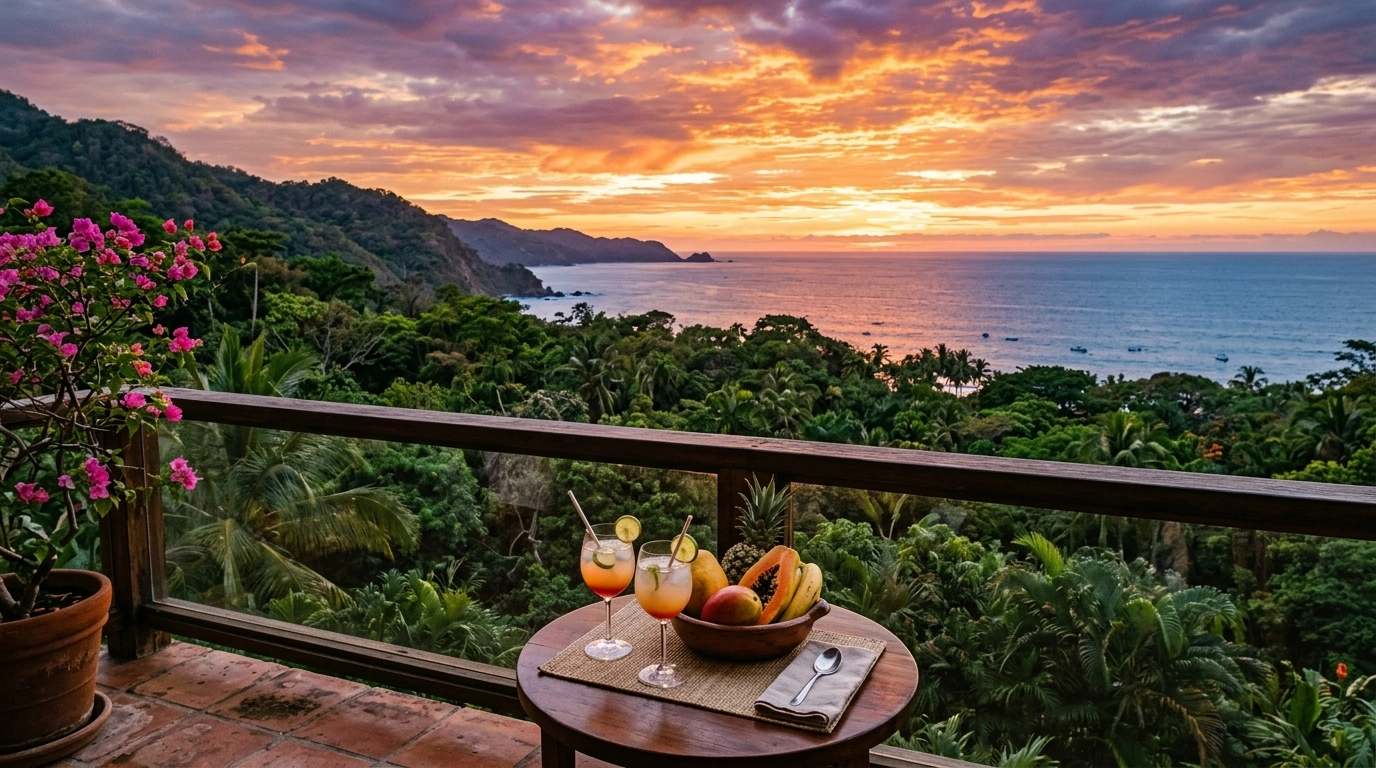 Sunset view from an Amapas balcony overlooking the jungle and ocean