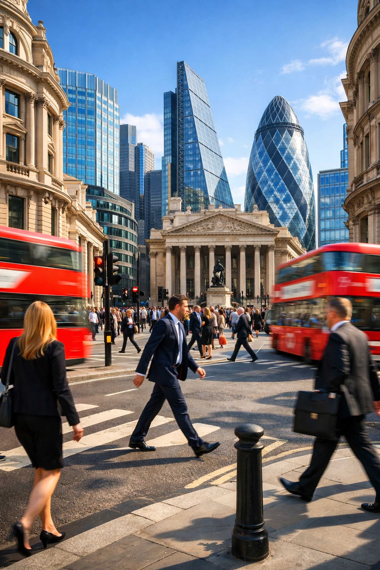 Crowded London street during the afternoon power hour, the best time for international business calls.