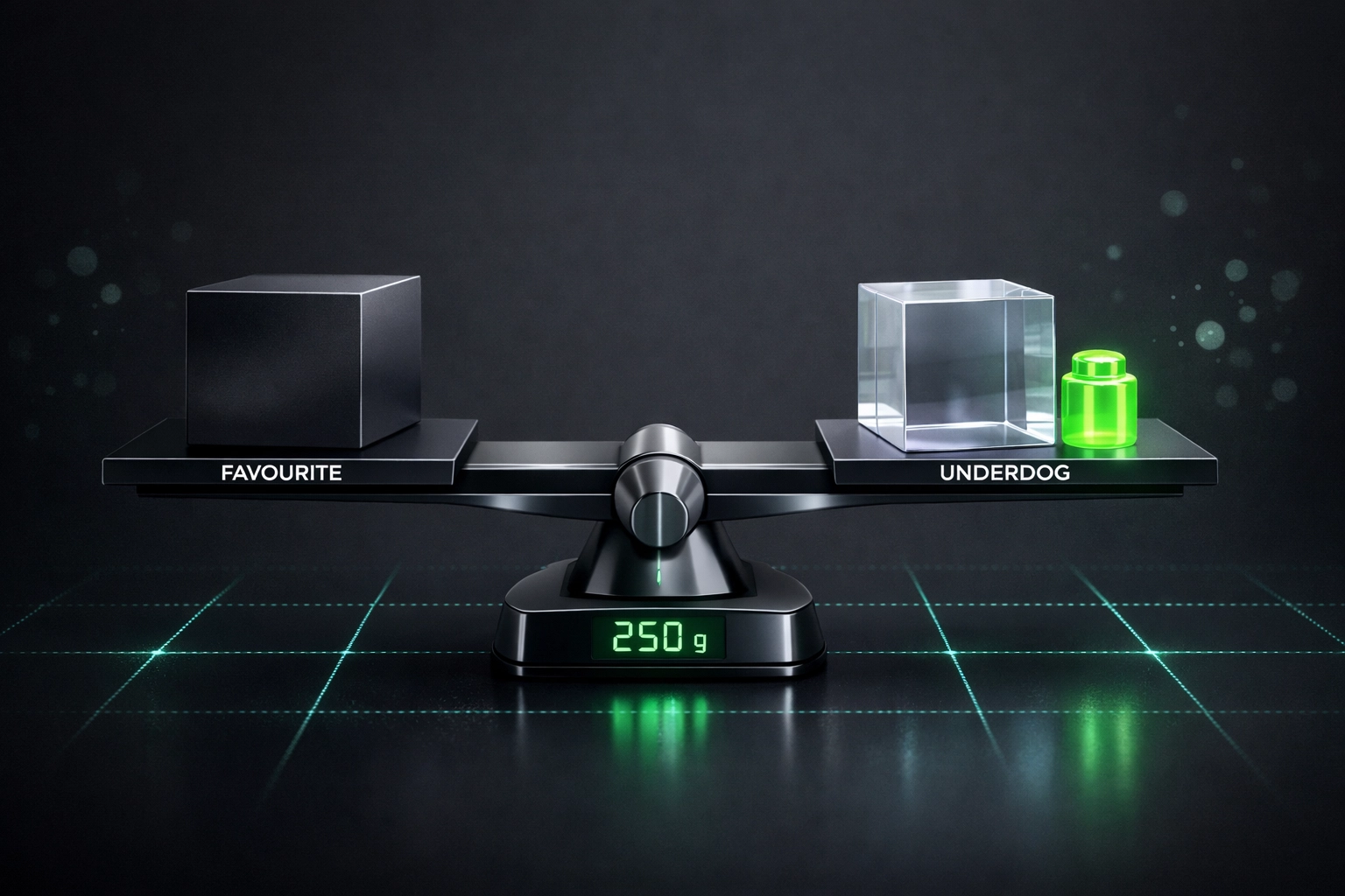 Digital scale balancing football betting favorites and underdogs to find handicap market value.