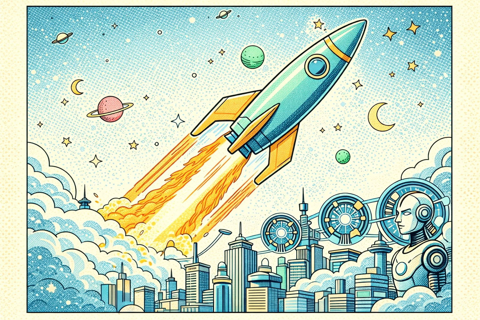 Rocket Launch Above City Skyline