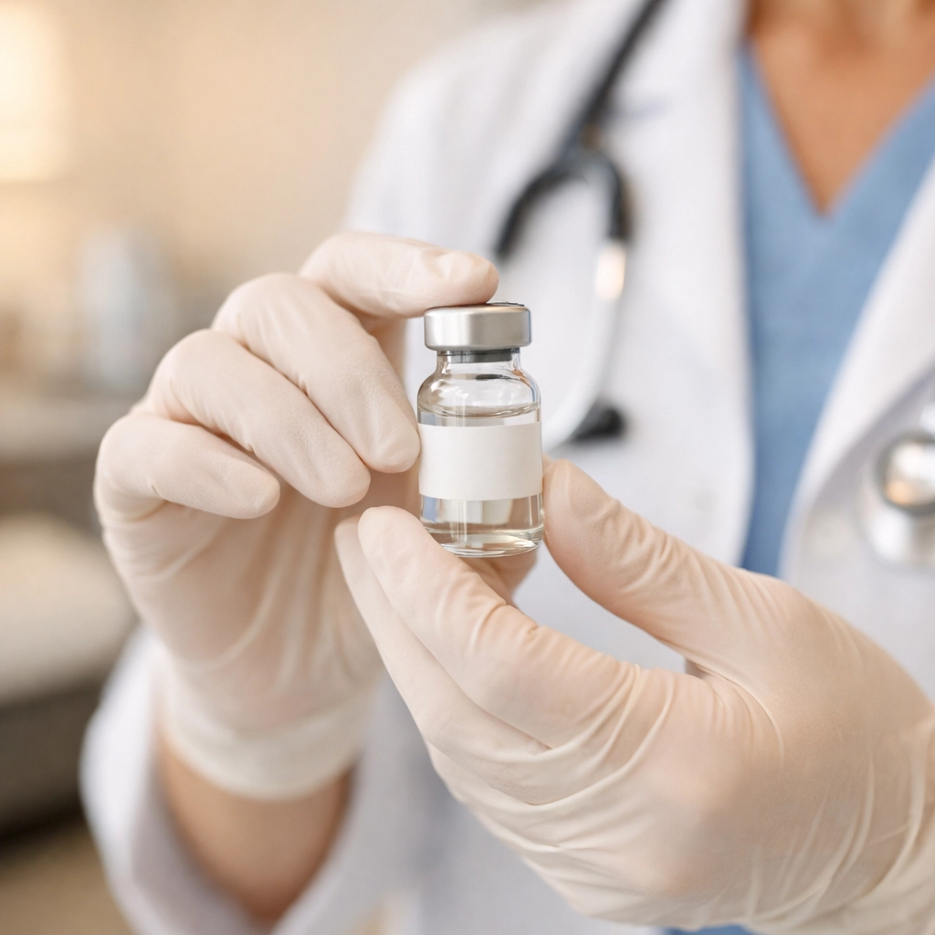 Healthcare provider preparing TRT for men in a professional clinical environment