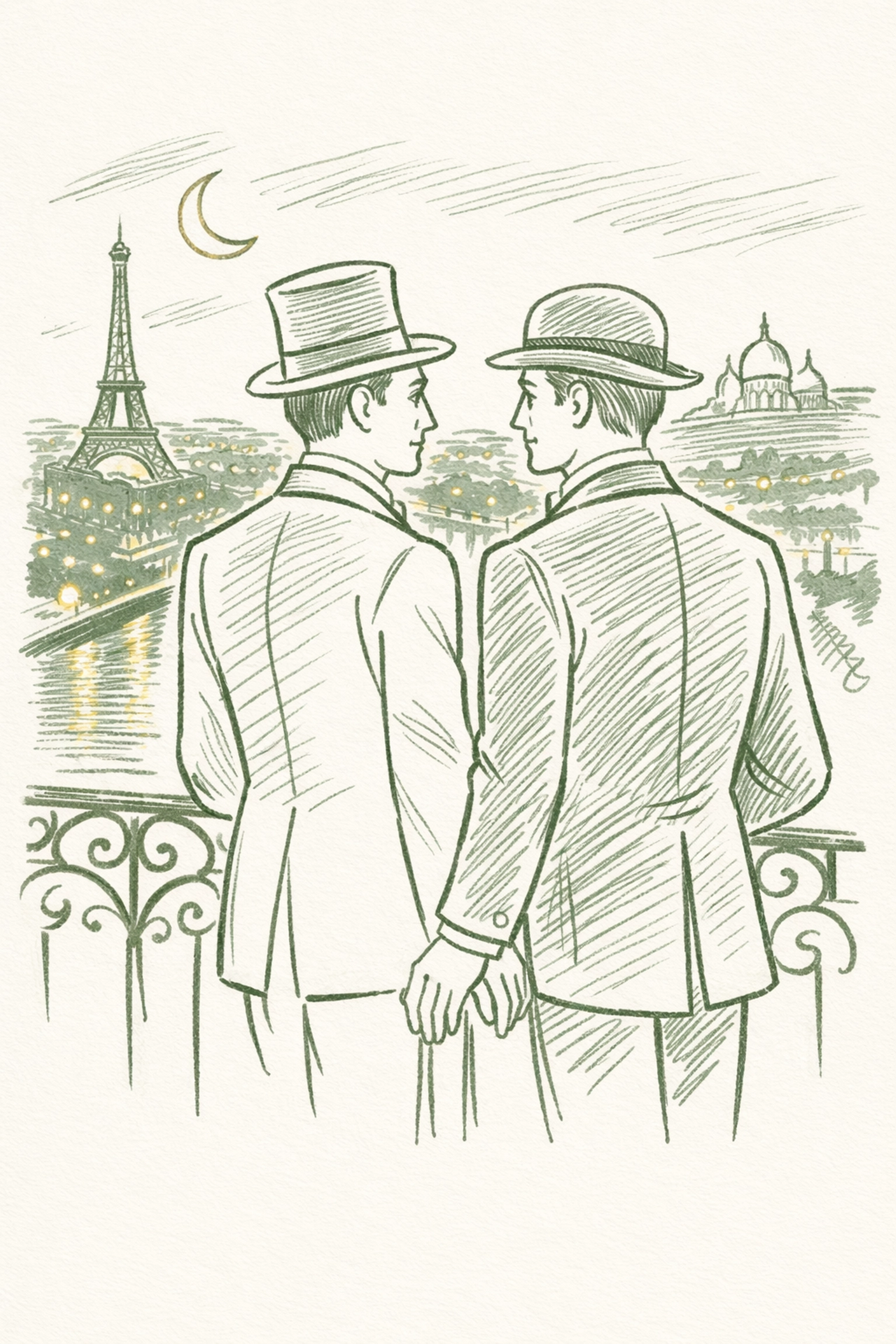 Step-brothers on Paris balcony overlooking Seine River - Belle Époque forbidden love romance