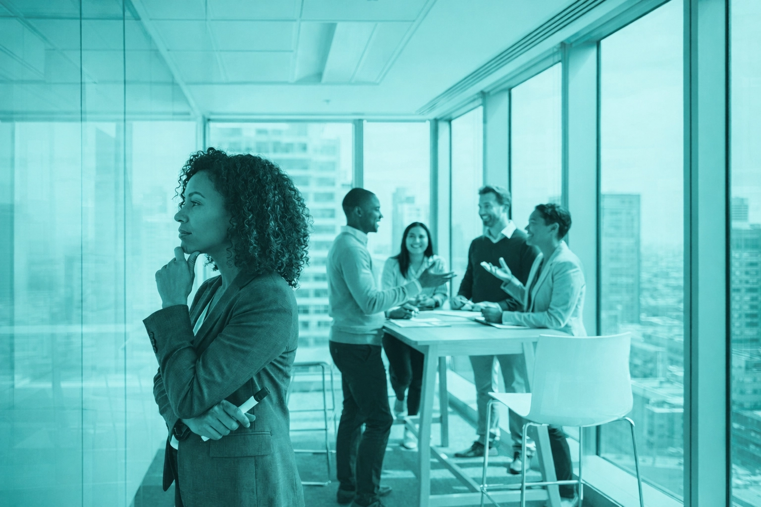 Business professionals collaborating in a workshop, highlighting team readiness for organizational change.