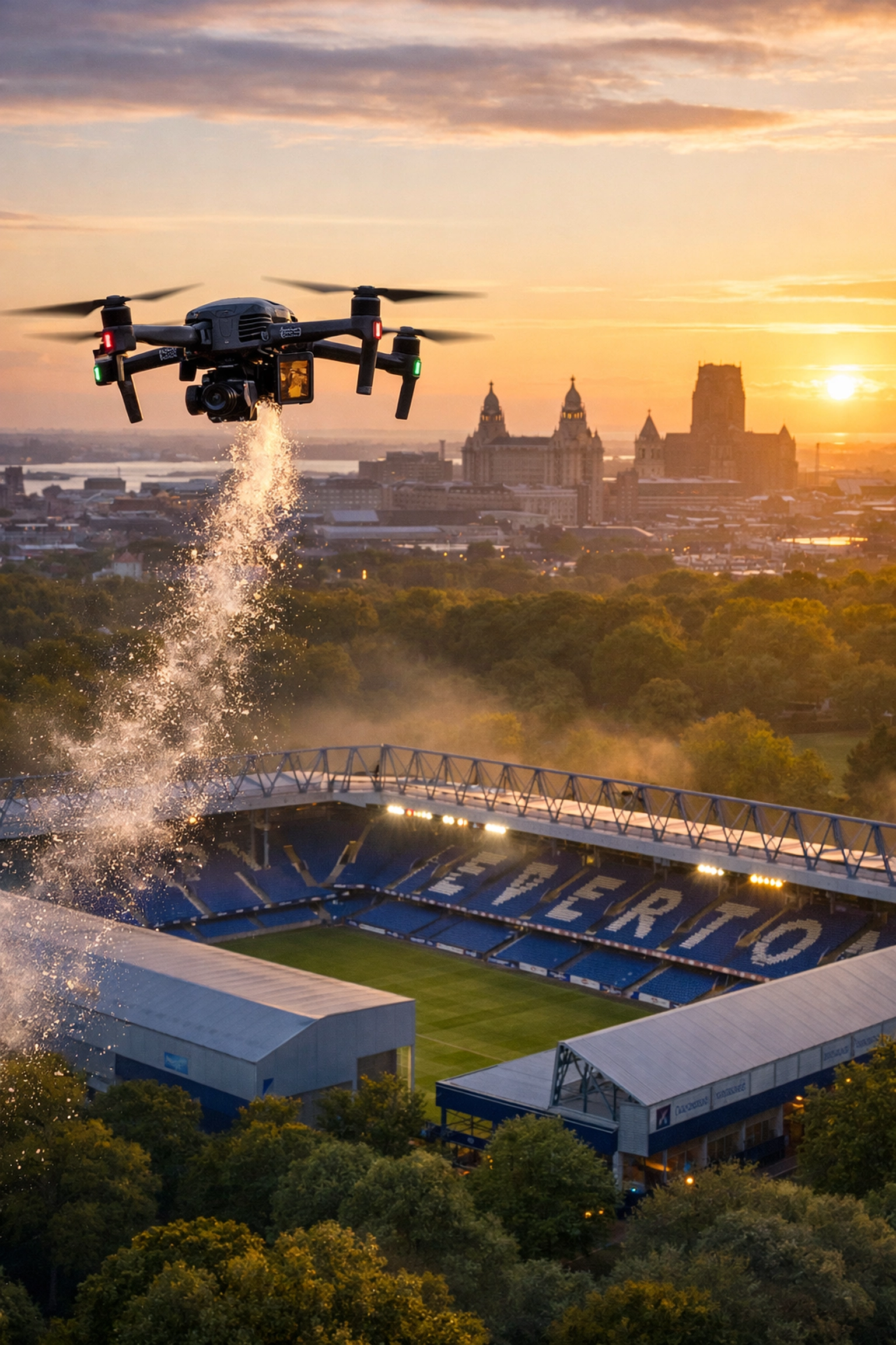 Everton drone ash scattering