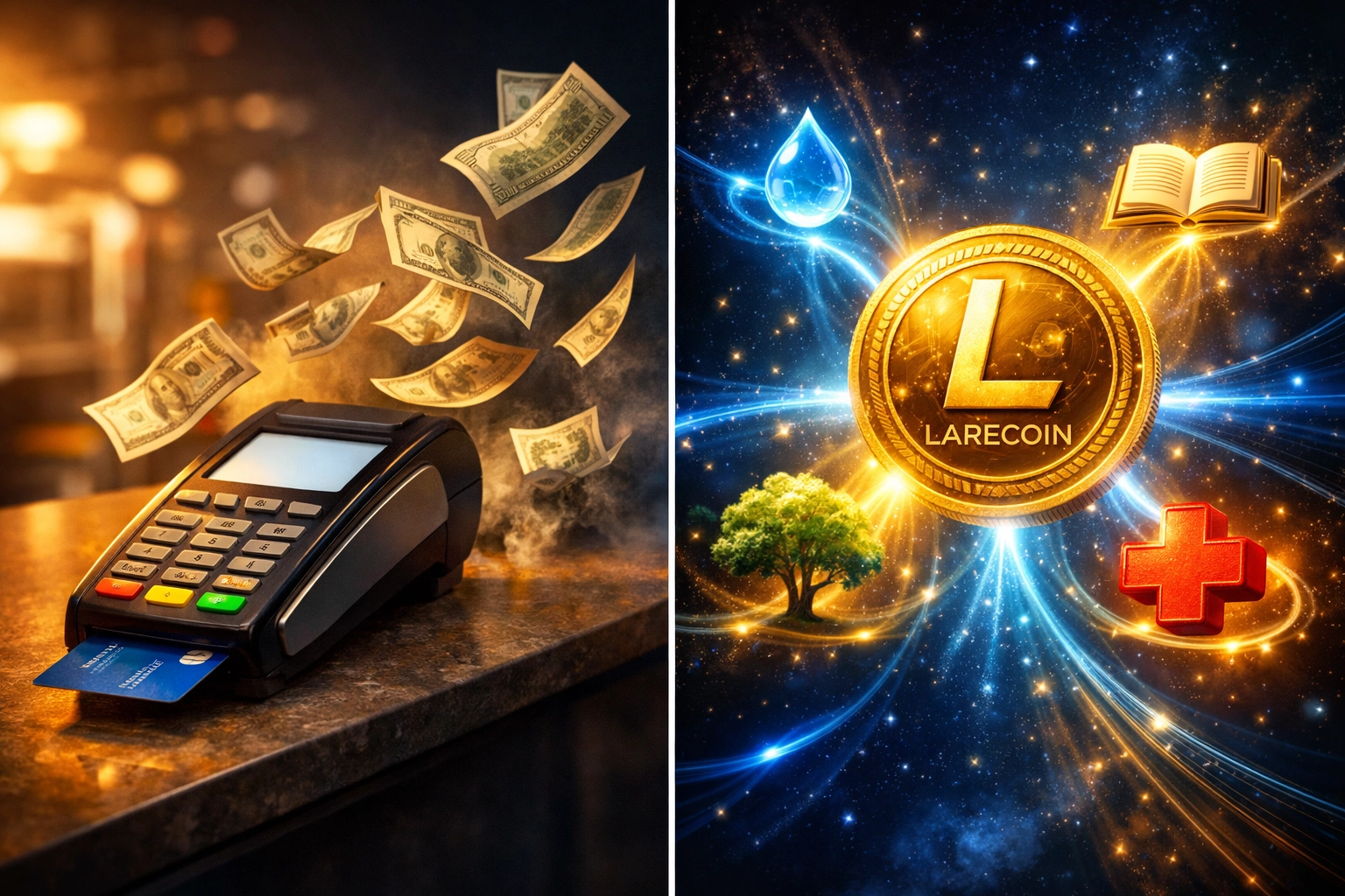 Traditional payment fees compared to Larecoin crypto payments funding global charities