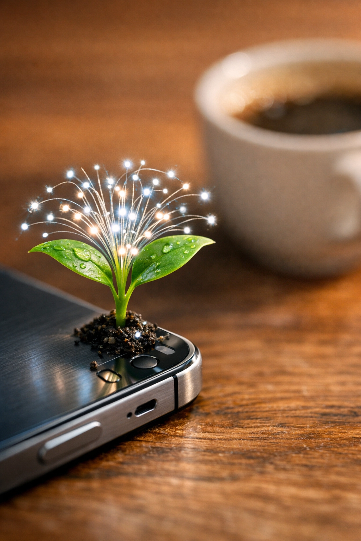 A plant sprout growing from a smartphone symbolizing successful small business growth through global digital tools.