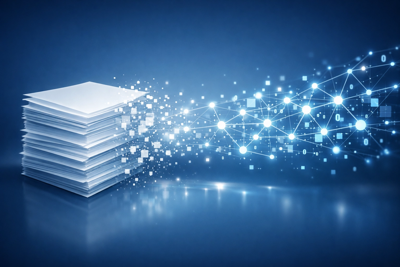 Paper forms transforming into digital data streams for seamless CRM and ERP integration.