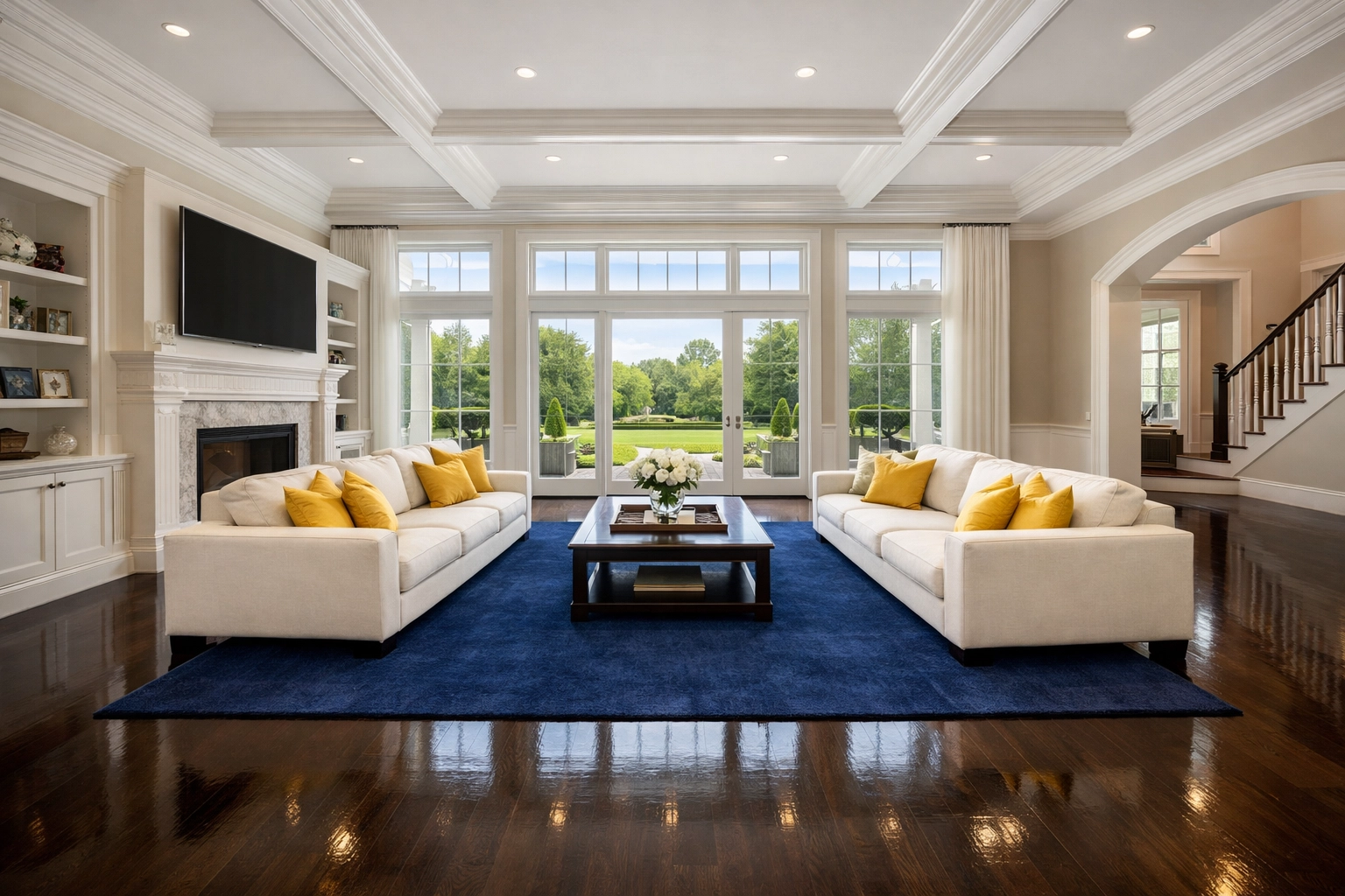 Spotless colonial living room in Medway after professional bi-weekly house cleaning services.