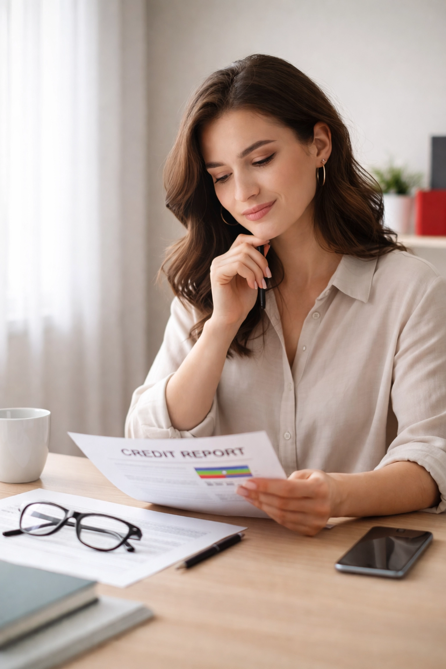 Young professional reviewing a credit report, understanding late payments on their credit report