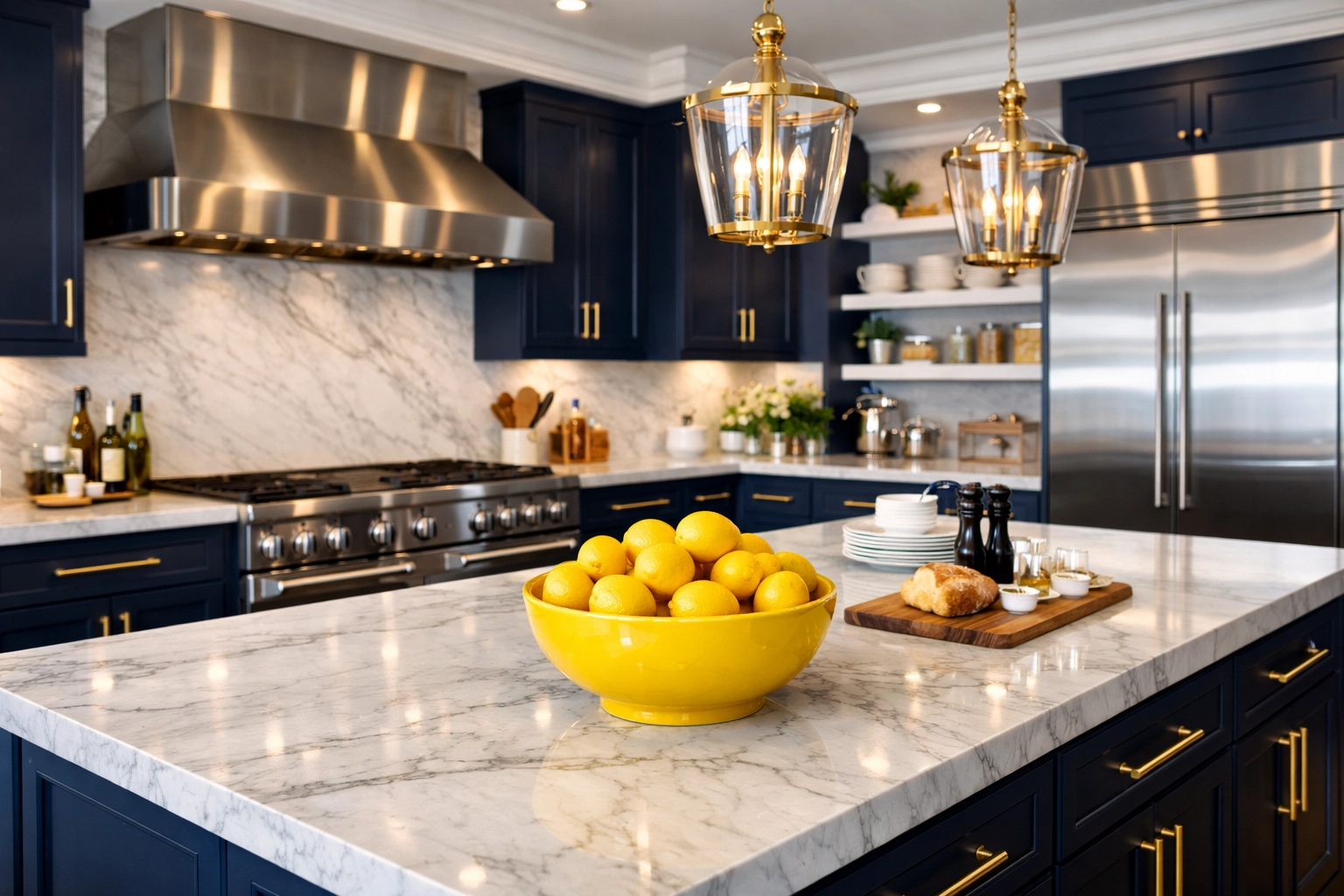 A spotless gourmet kitchen with polished surfaces from a consistent weekly house cleaning schedule.
