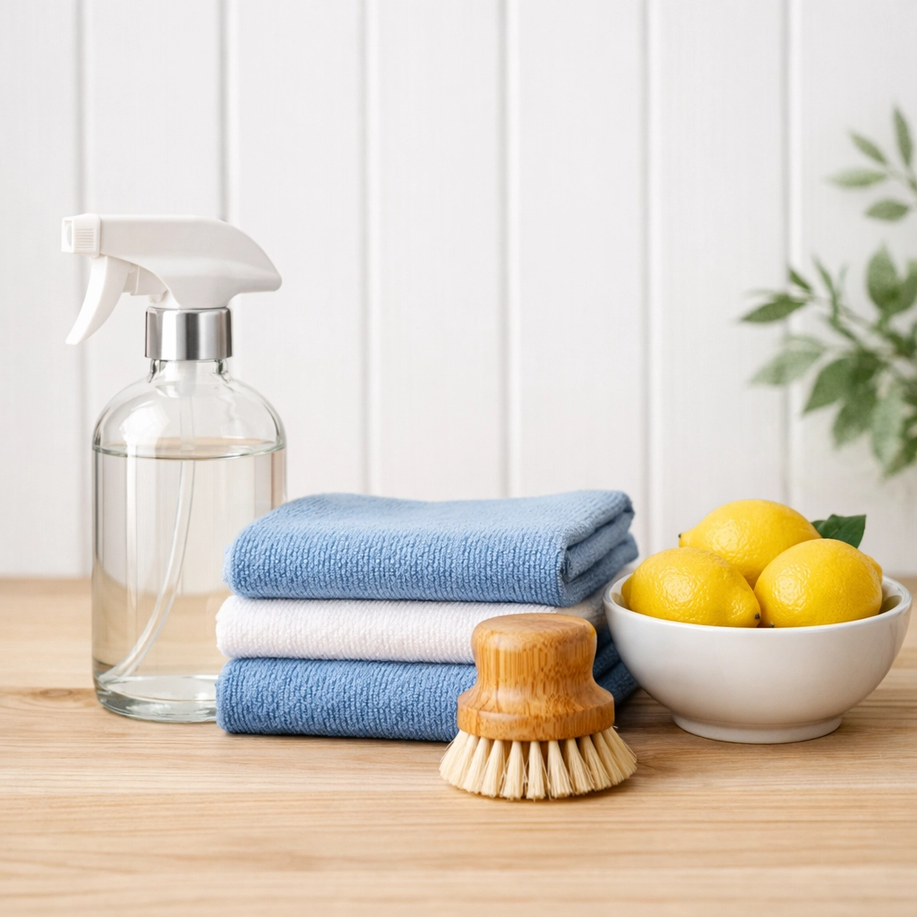 Eco-friendly residential cleaning Massachusetts products used in a luxury Dover home laundry room.
