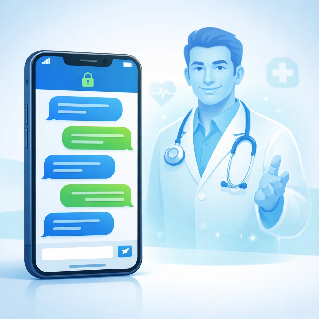 Secure text messaging with online doctor for flu consultation via smartphone