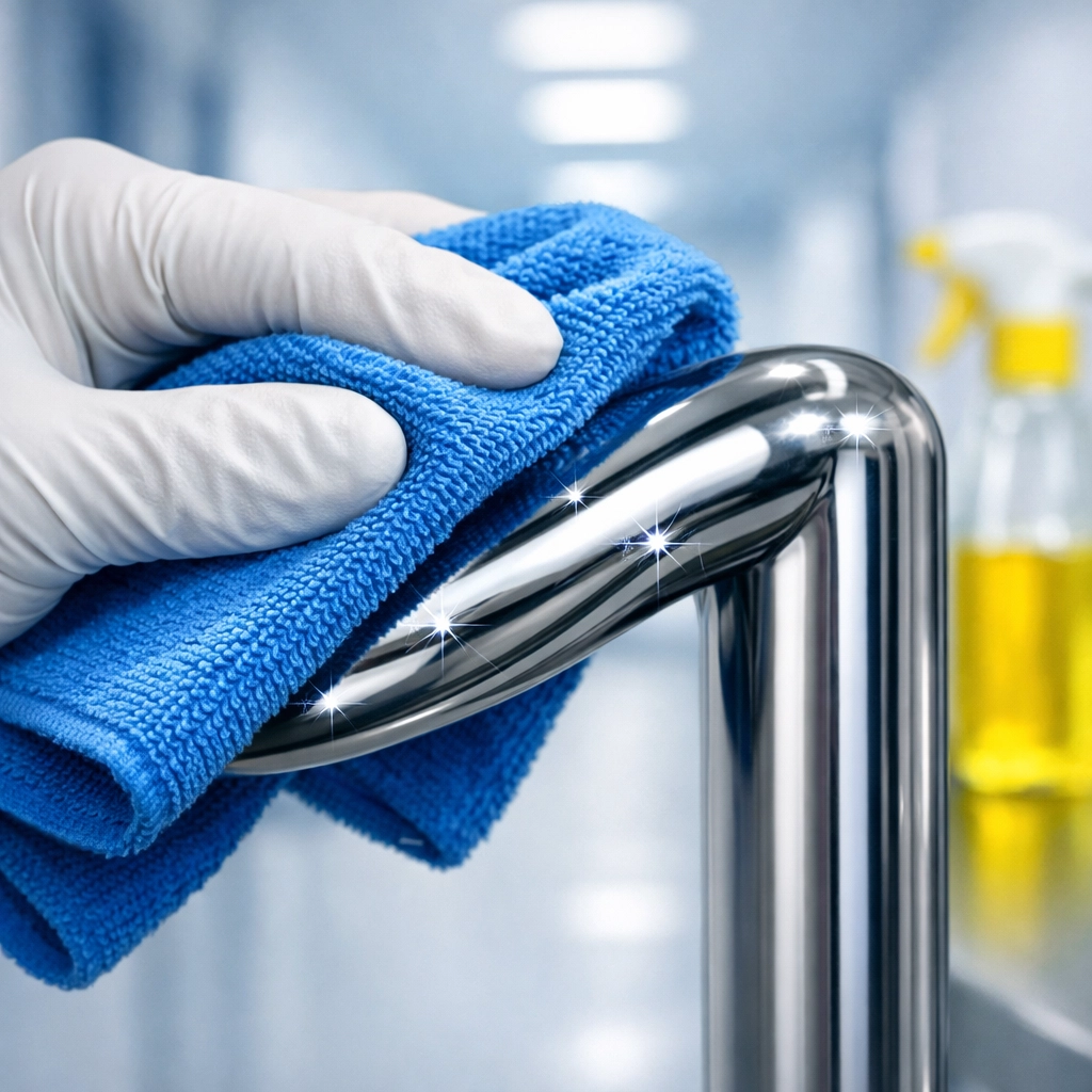 Professional hand sanitizing a medical office door handle with Ninja-like precision in Newton.