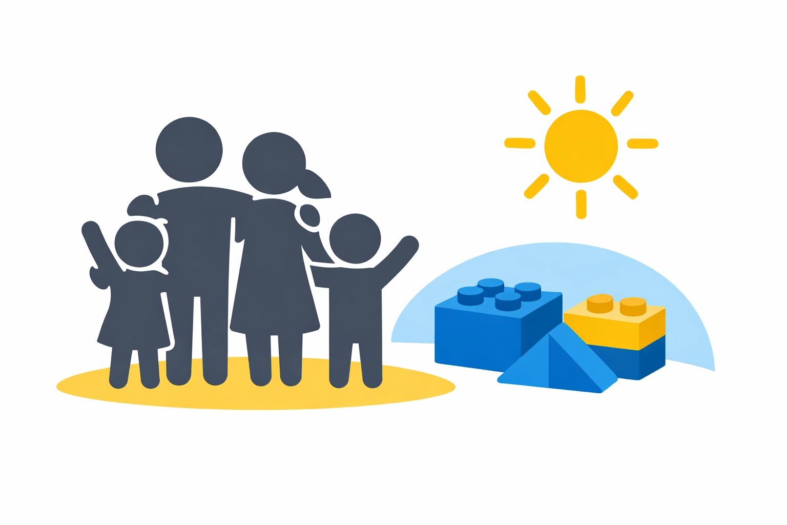 Family silhouette and toy blocks representing the 2026 child tax credit and dependent care benefits.