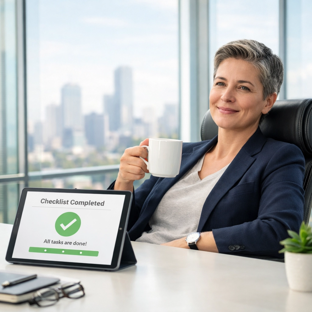 Relaxed founder using client onboarding automation to complete business workflows effortlessly.