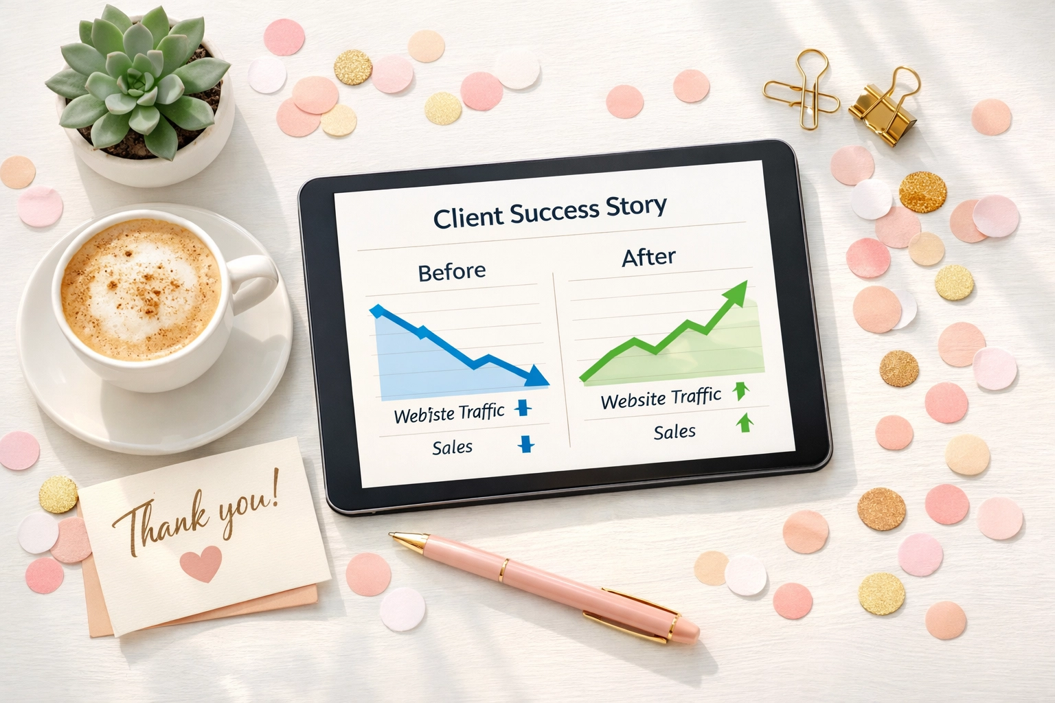 Social media analytics dashboard showing client success metrics and engagement growth results