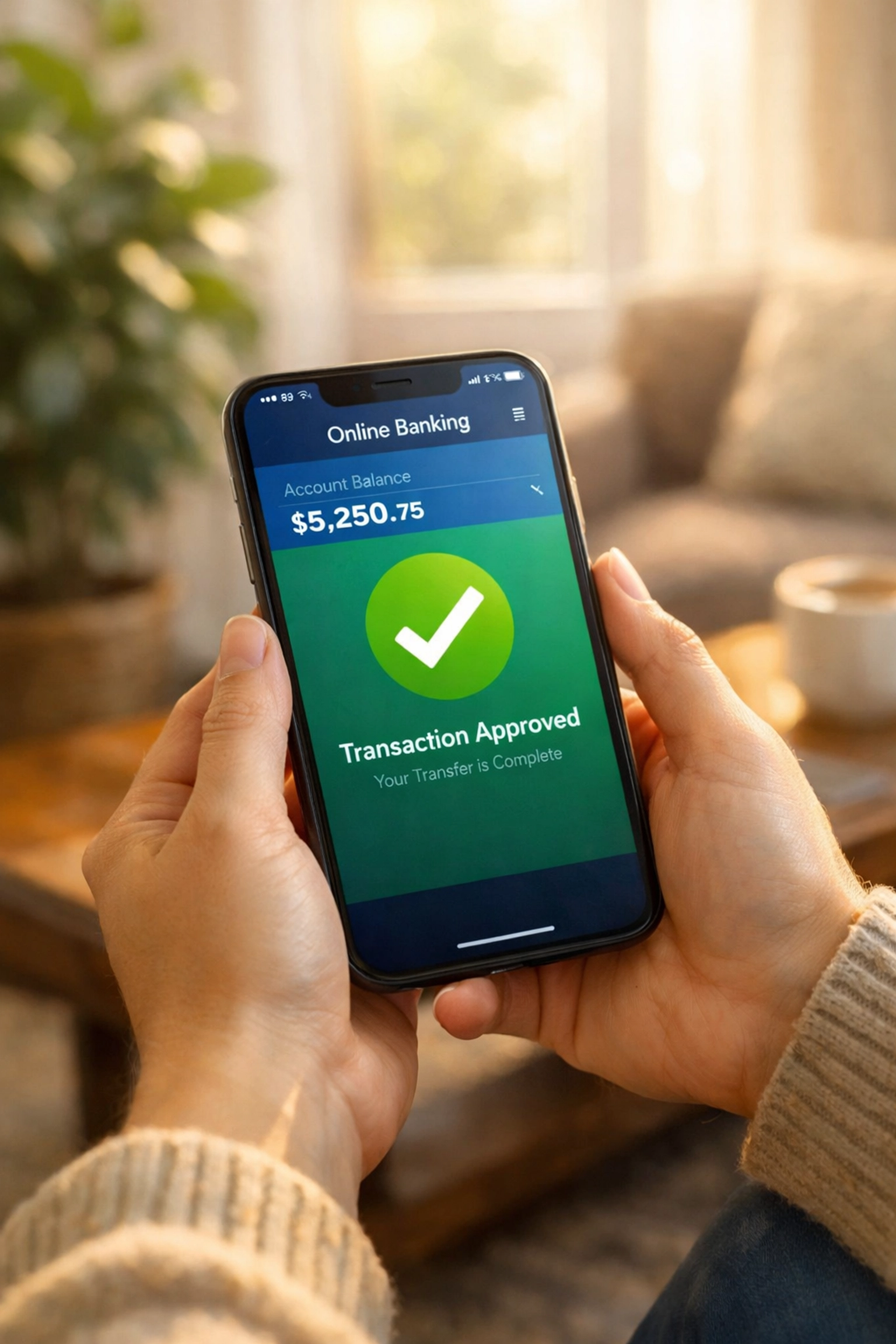 Person seeing an approved emergency loan canada notification on their smartphone screen in a cozy room.