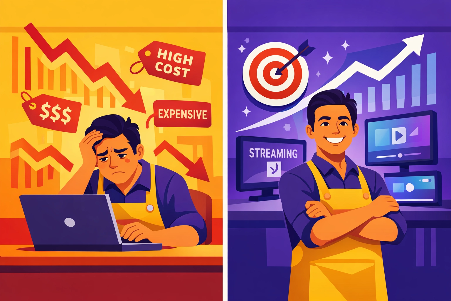 Before and after comparison showing SMB owner success with programmatic advertising targeting and optimization