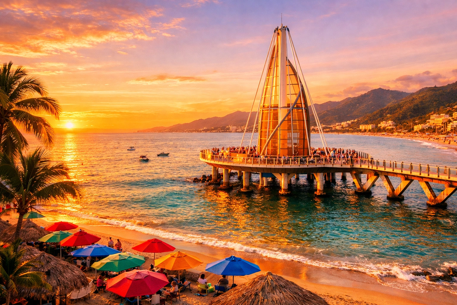 Golden hour at Los Muertos Pier in the heart of the Romantic Zone, Puerto Vallarta.