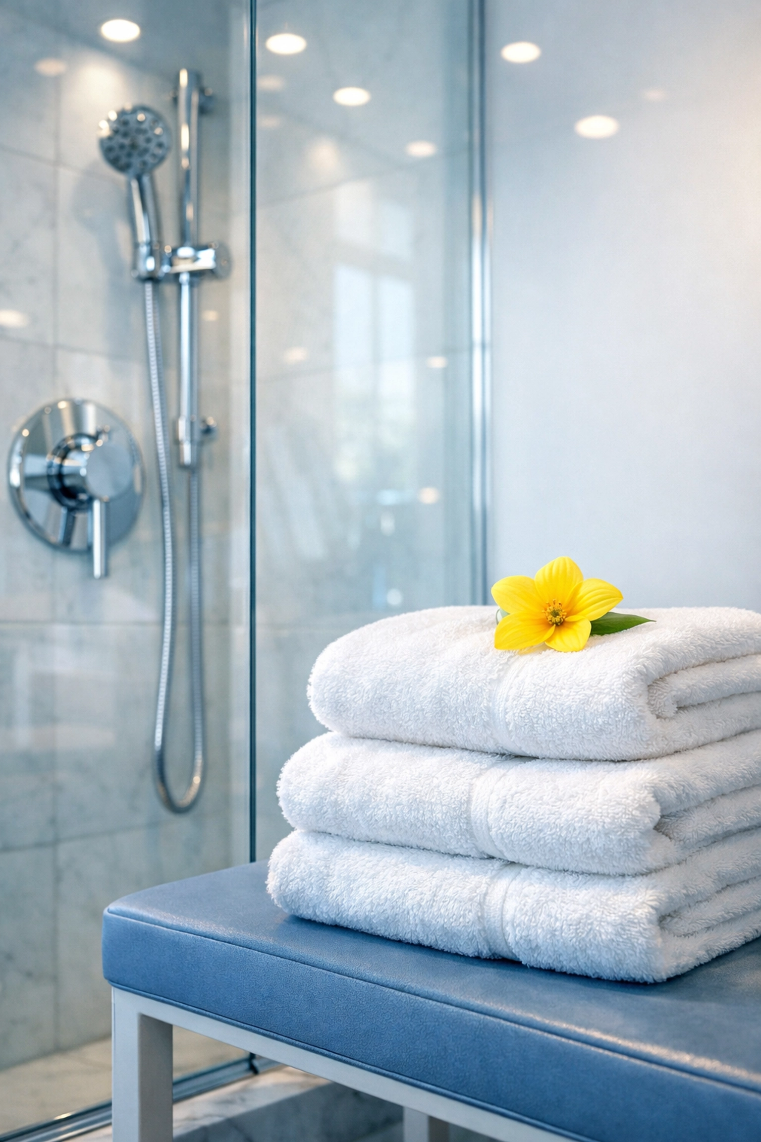 Luxury bathroom with sparkling glass shower following a detailed deep cleaning Westford session.