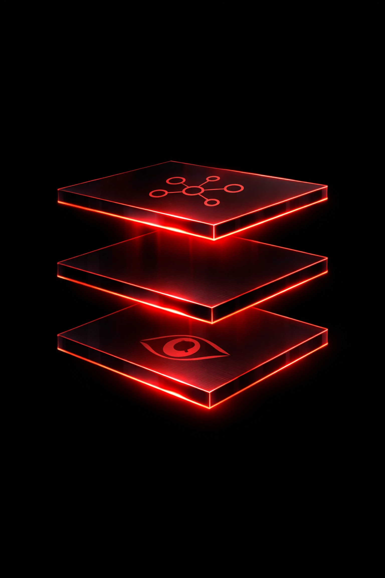 Three stacked glowing platforms symbolizing a modern SEO strategy built on visibility, scale, and trust.