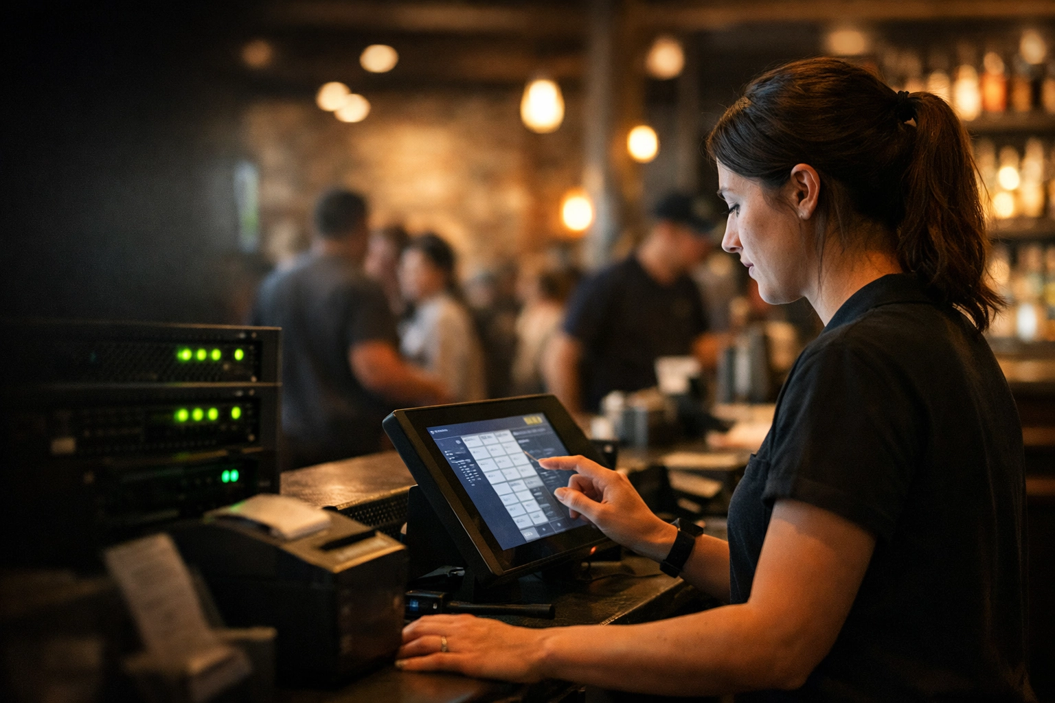 Lincoln hospitality staff using a POS system supported by proactive managed IT and network monitoring.