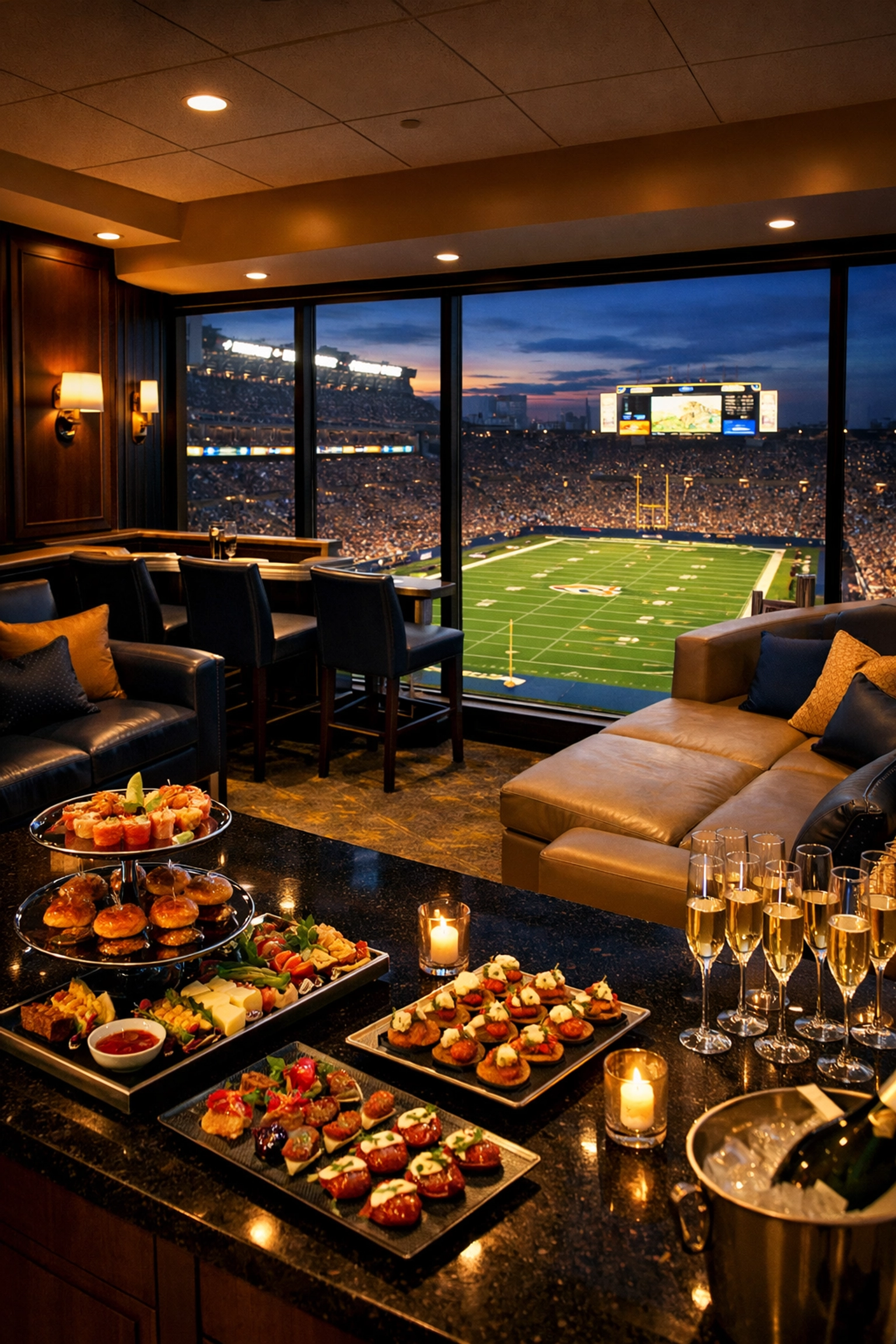 PRESS RELEASE: 7 Mistakes Companies Make with Super Bowl Corporate Travel (And How to Fix Them Before Kickoff) Luxury corporate suite at NFL stadium with premium catering for Super Bowl hospitality