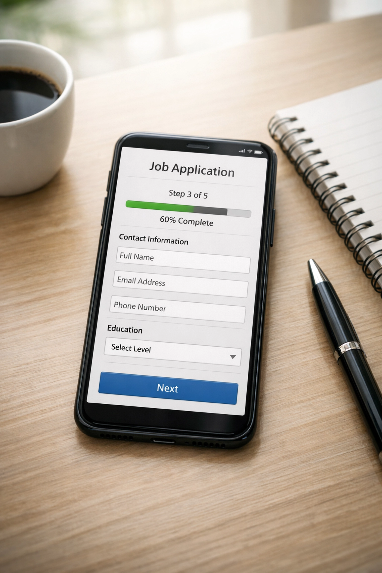 Mobile-friendly police job application form displayed on smartphone