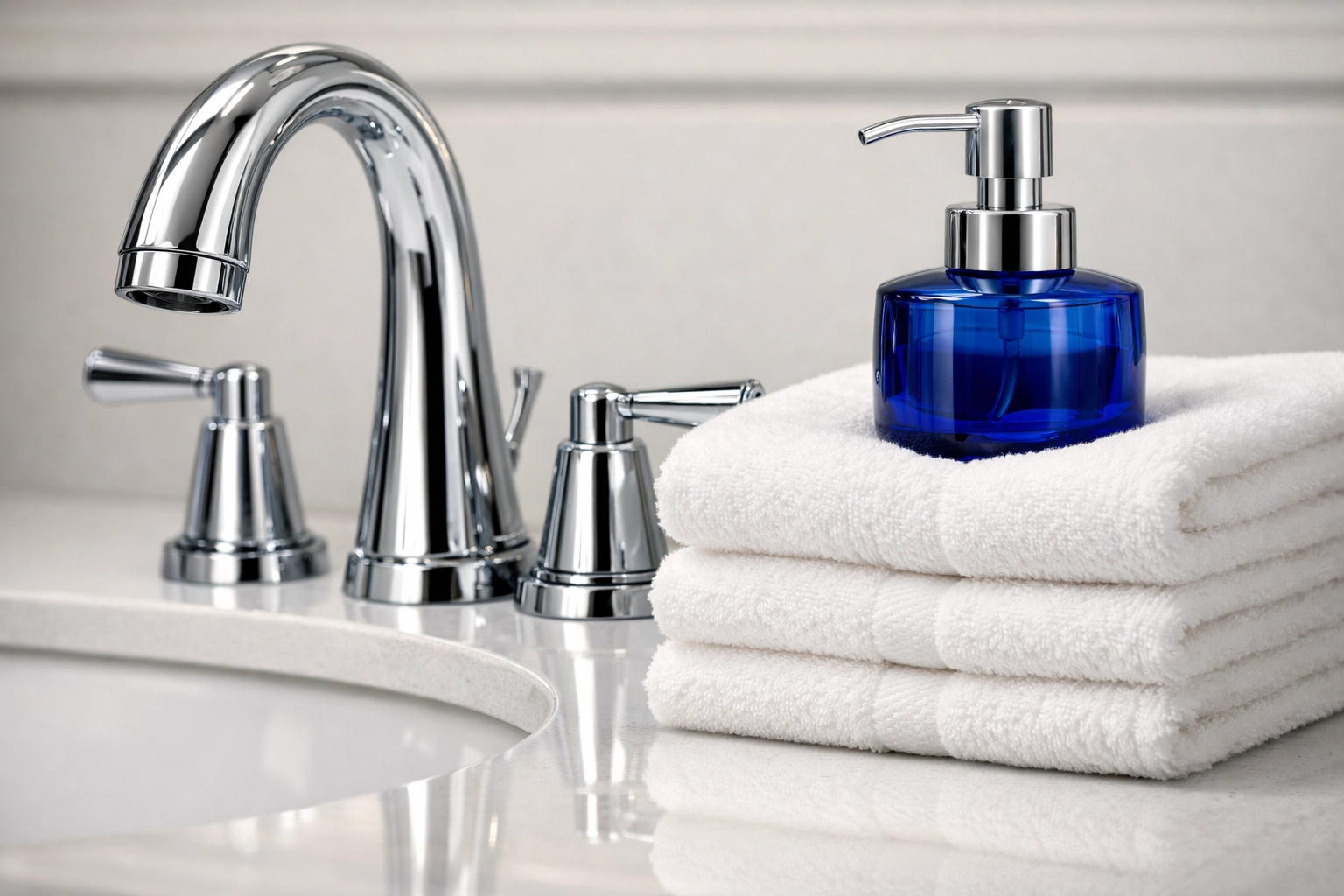 Polished bathroom vanity and spotless chrome fixtures from professional bi-weekly house cleaning in Franklin.
