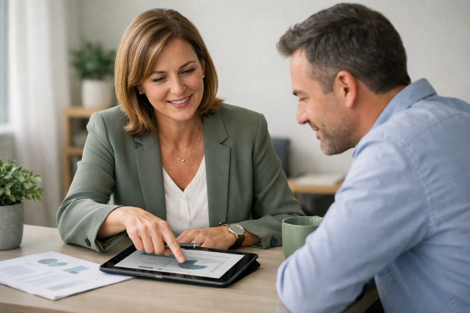 Franchise advisor providing personalized franchise purchase guidance to prospective franchisee