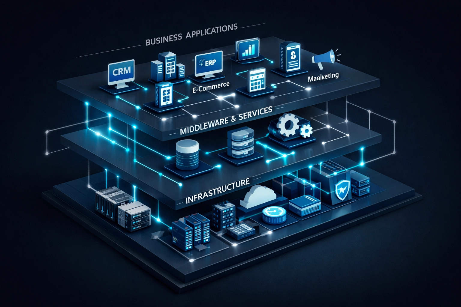 ServiceNow Service Mapping architecture displaying connected business services and dependencies