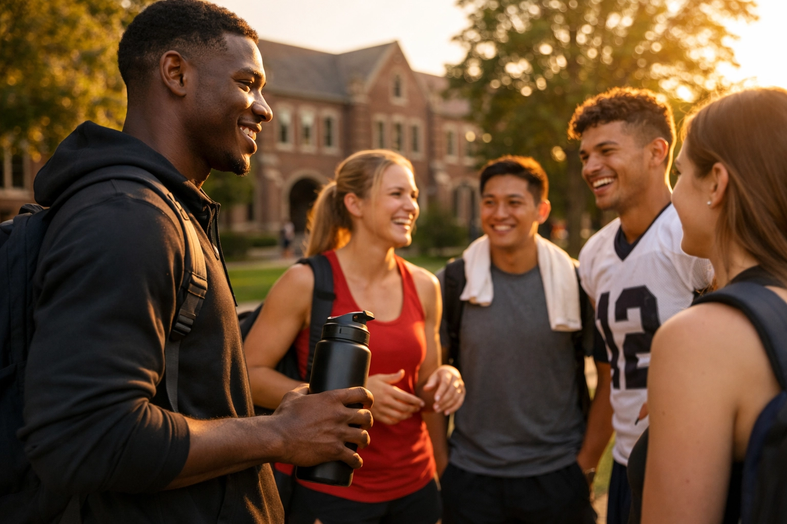 Diverse student-athletes on a college campus illustrating authentic voices in NIL marketing partnerships.