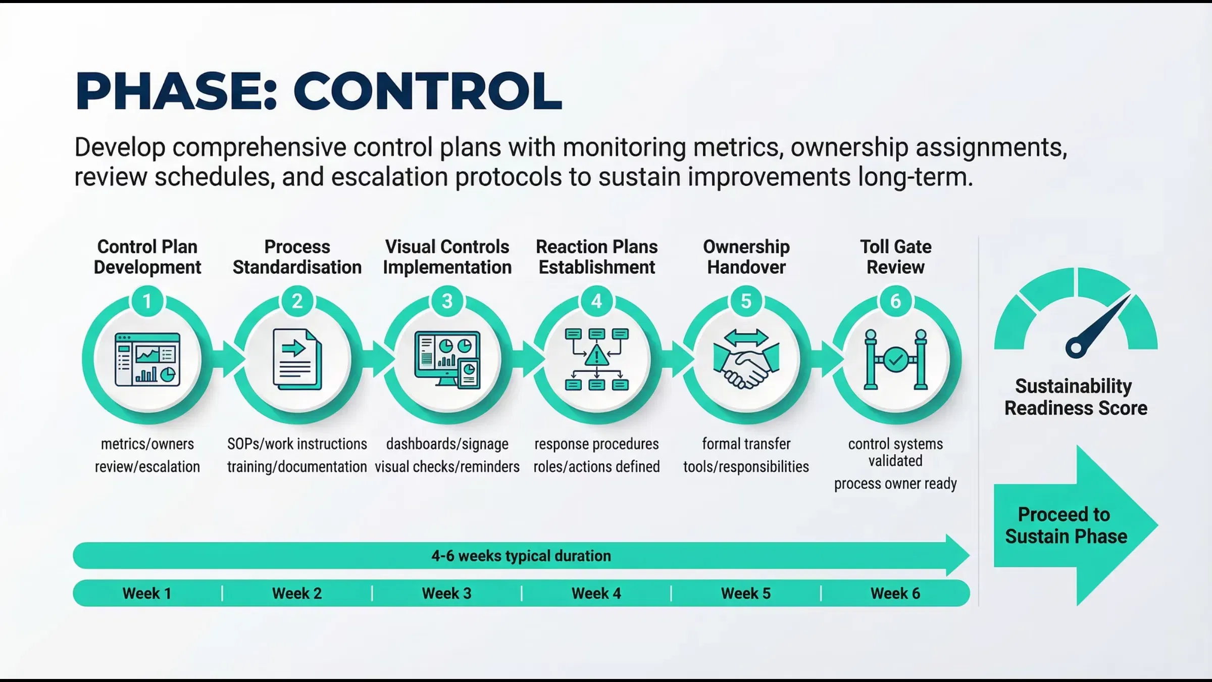 Visual roadmap detailing the Lean Six Sigma Control Phase