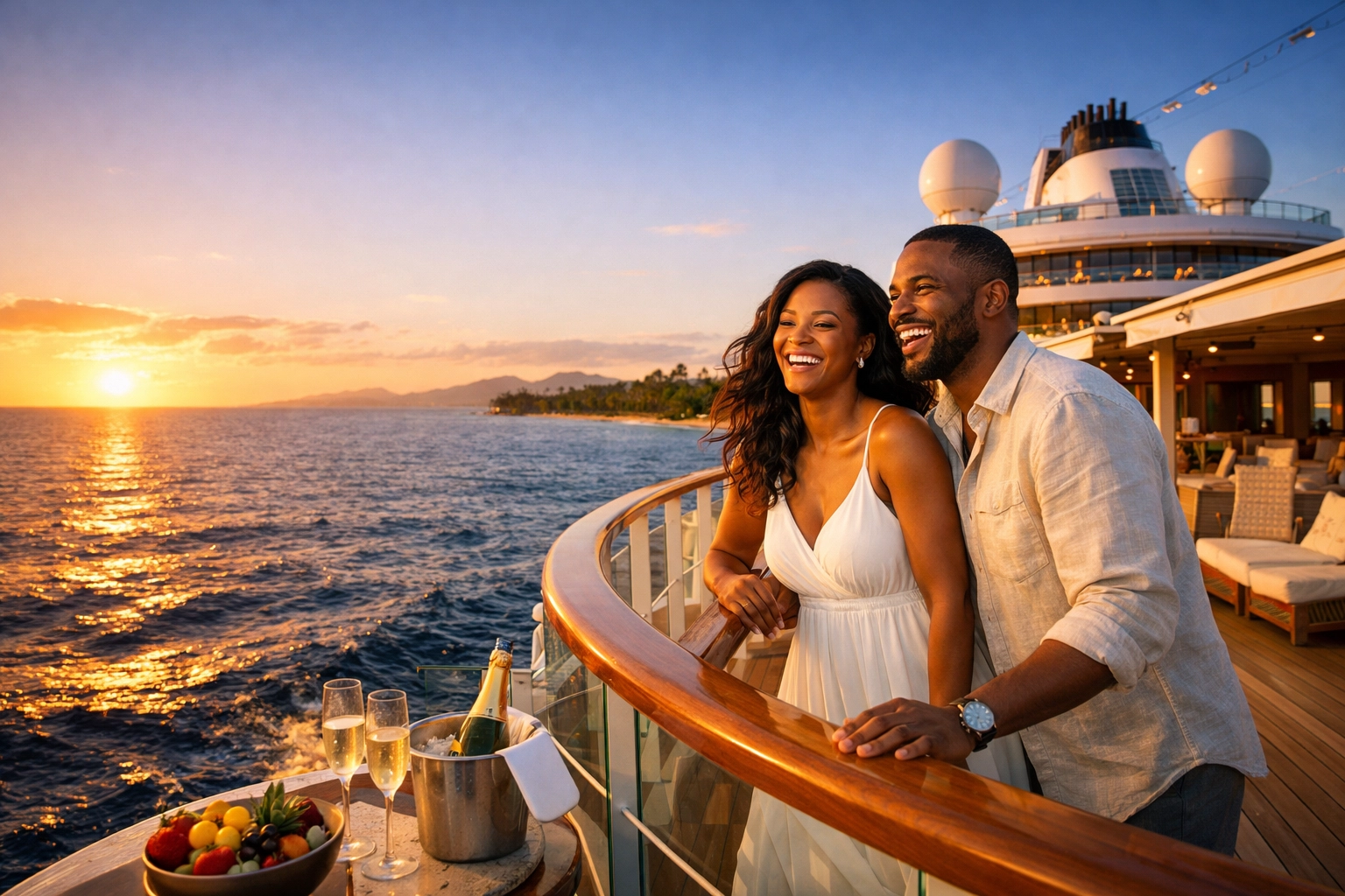 Couple enjoying a luxury cruise, highlighting the results of a proven travel consultation framework.