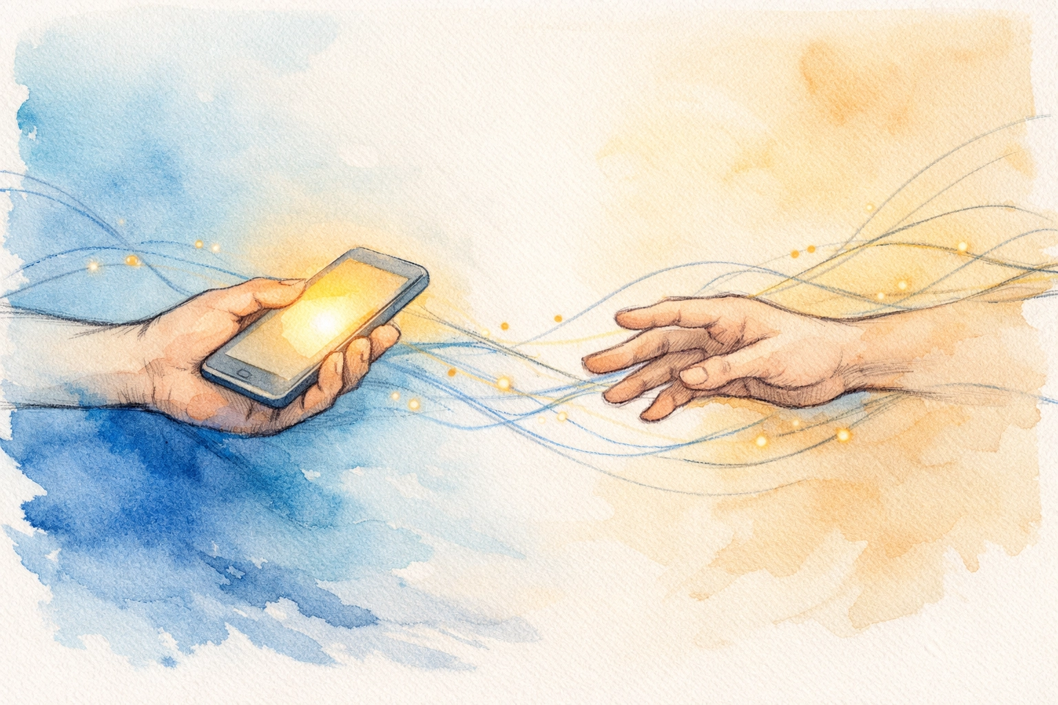Hands connecting through smartphone representing digital church community and online ministry
