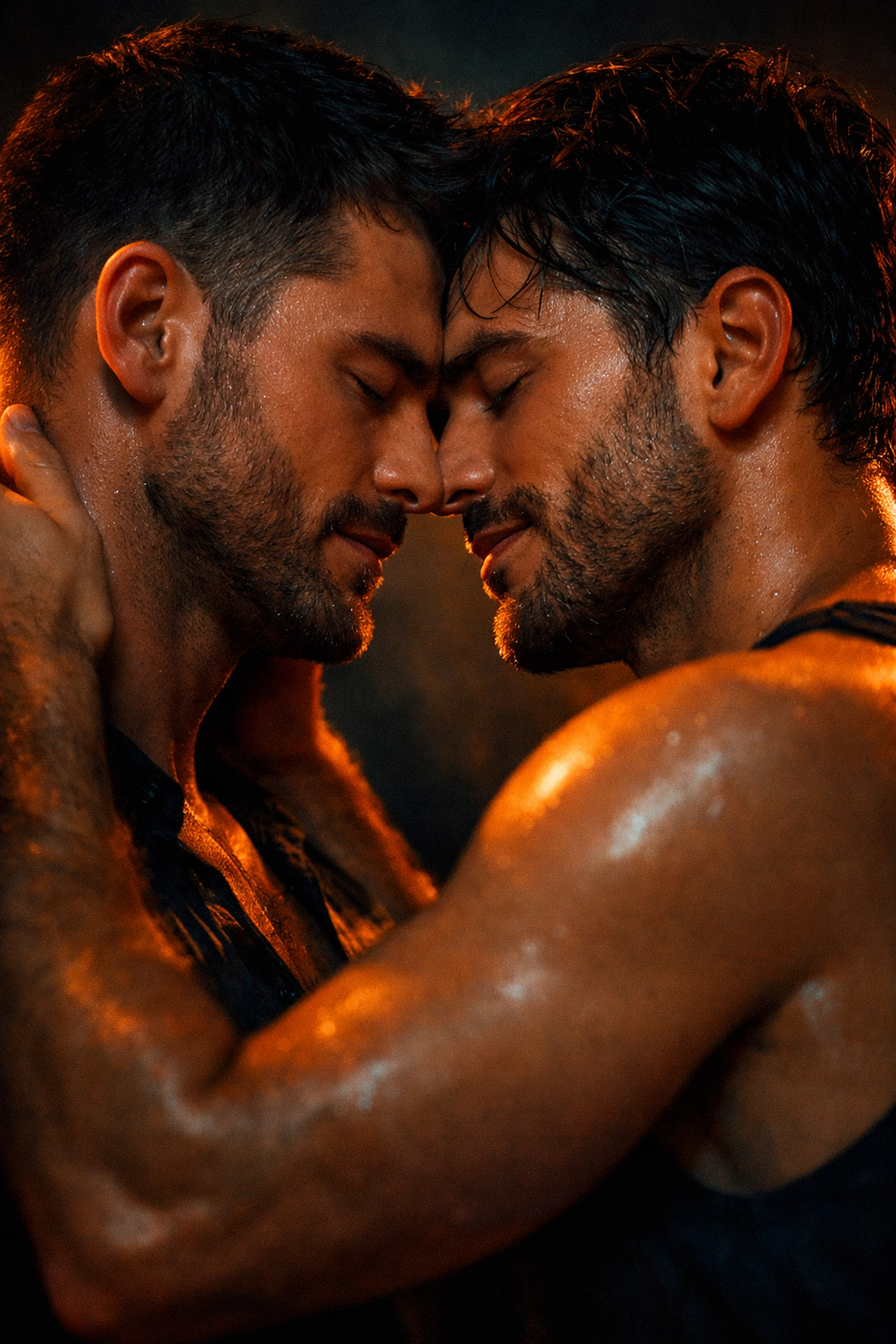Two men in an intimate embrace, showing the trust and connection found in modern spicy MM romance novels.