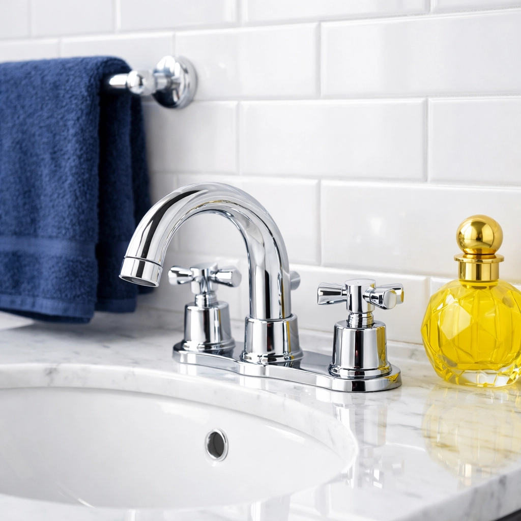 Professional move-out cleaning results in a Lowell bathroom with sparkling tile and clean chrome fixtures.