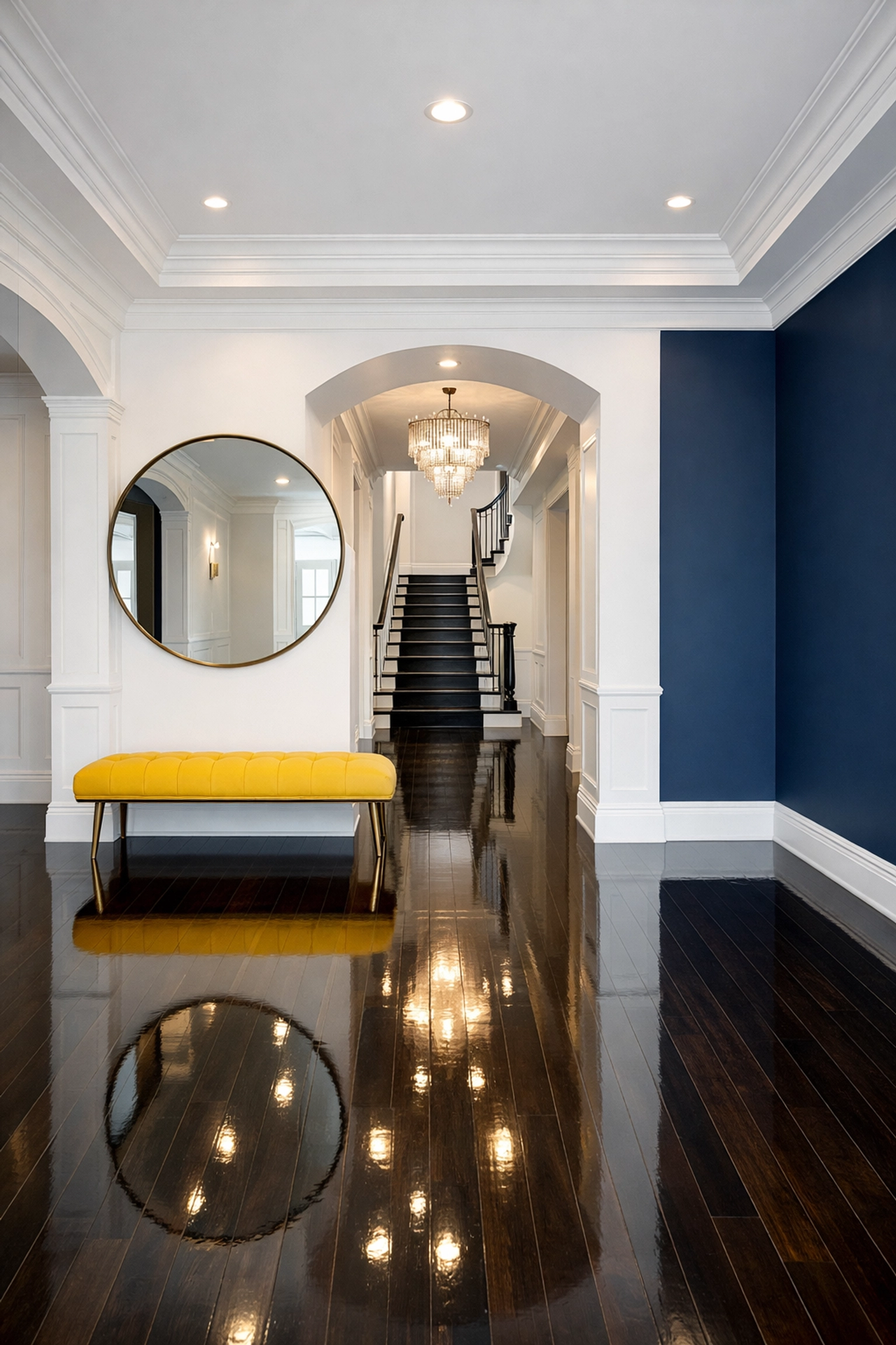 Polished entryway floors showing the high-end precision of professional house cleaning in Watertown, MA.