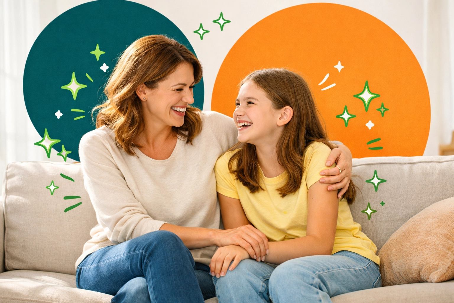 Supportive mother and daughter bonding during a conversation about puberty and life transitions.