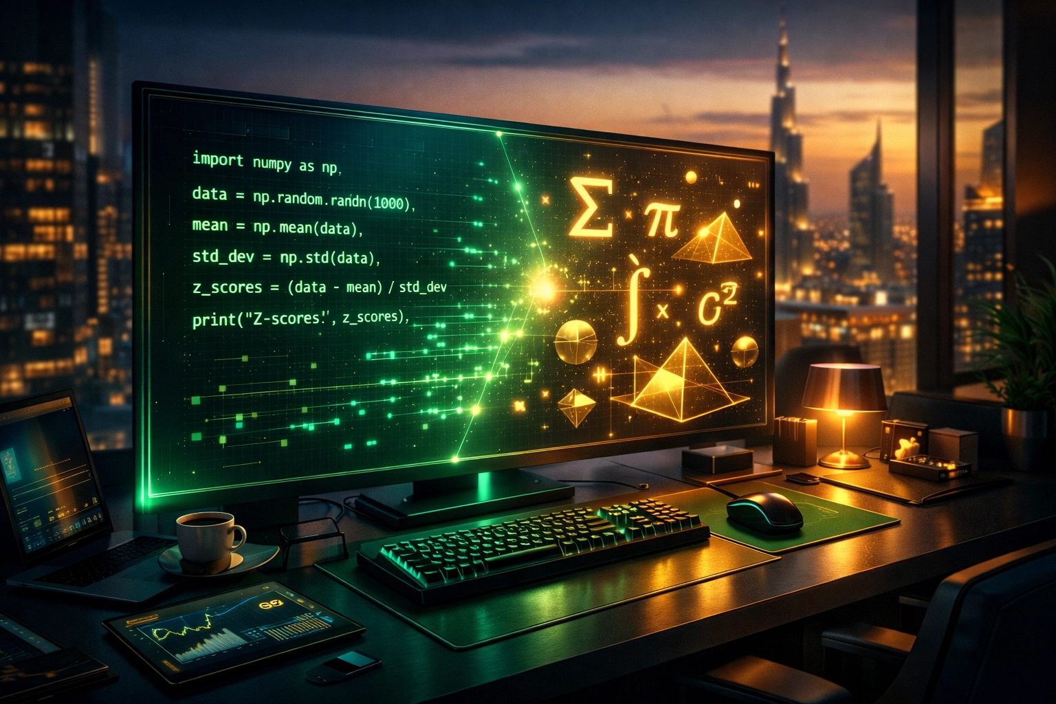 Python programming and mathematical symbols visualization for a data science course in Dubai.