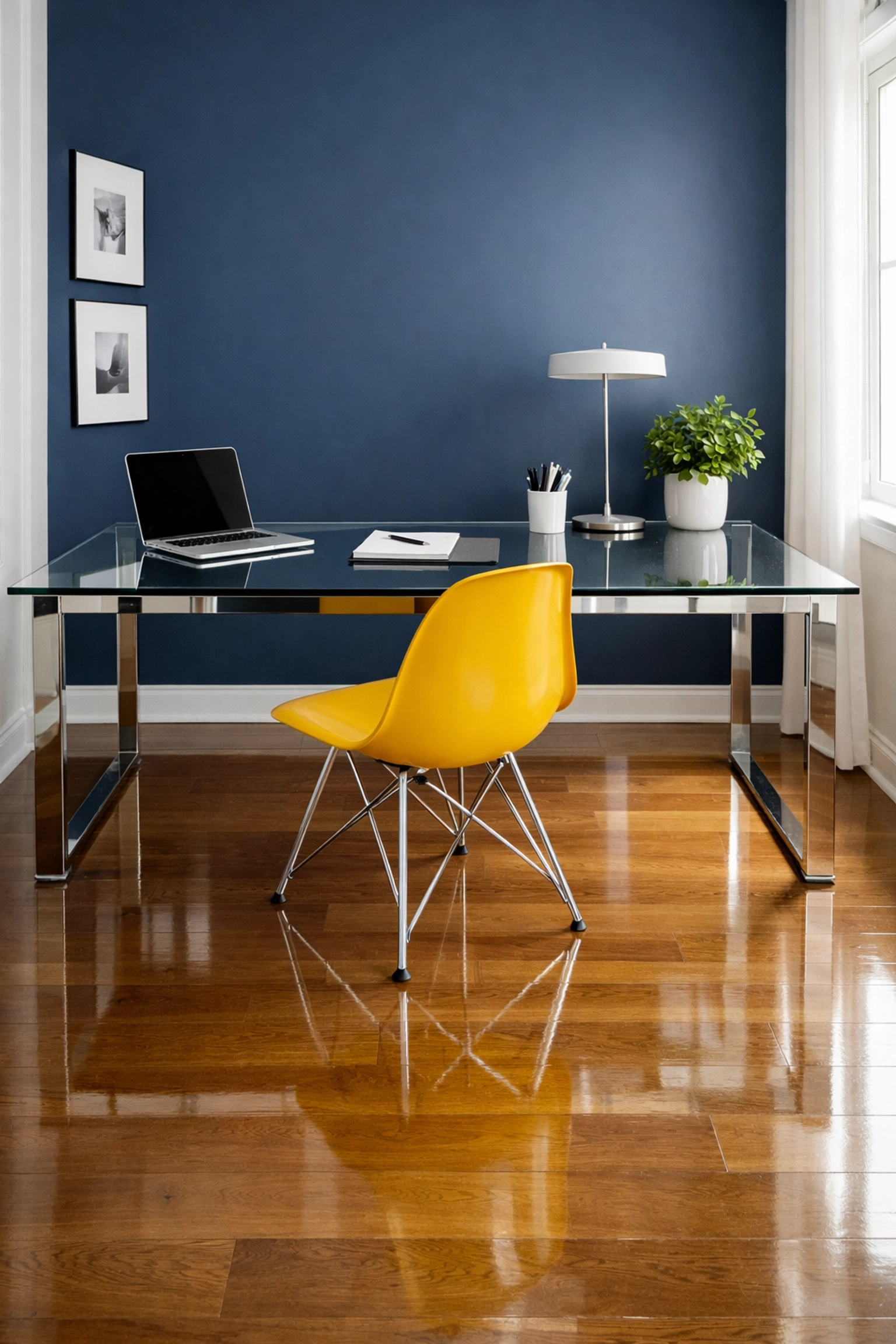 Spotless minimalist home office in MA showing the results of hiring expert cleaning services near me.