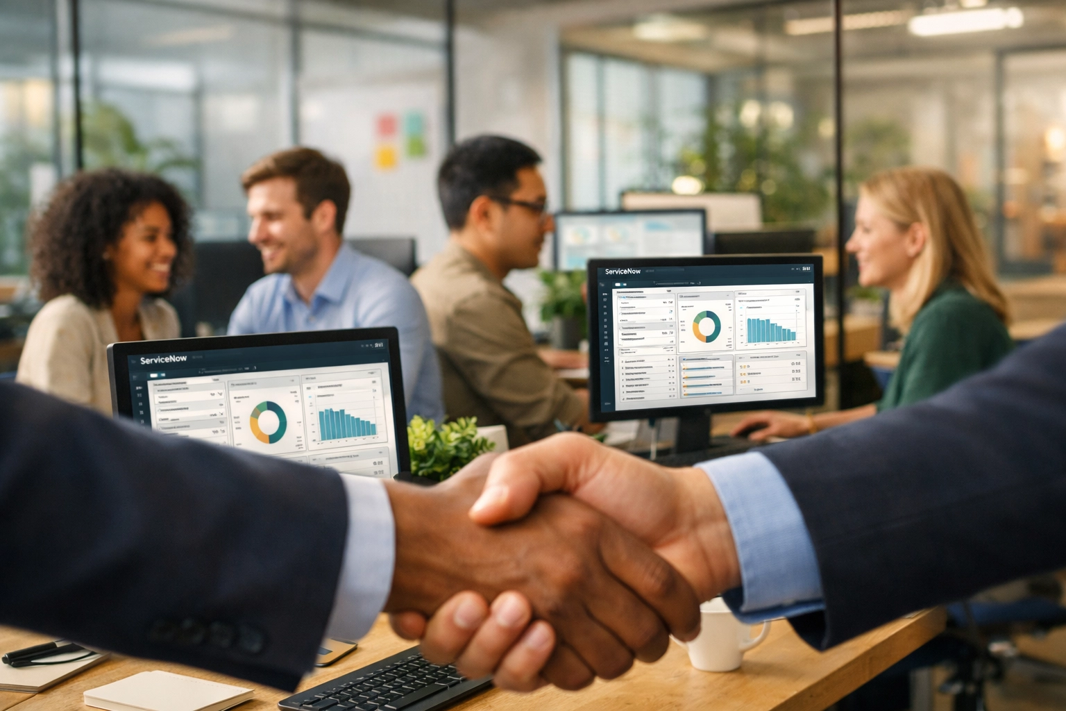 Partnership handshake between CIO and ServiceNow consulting services provider