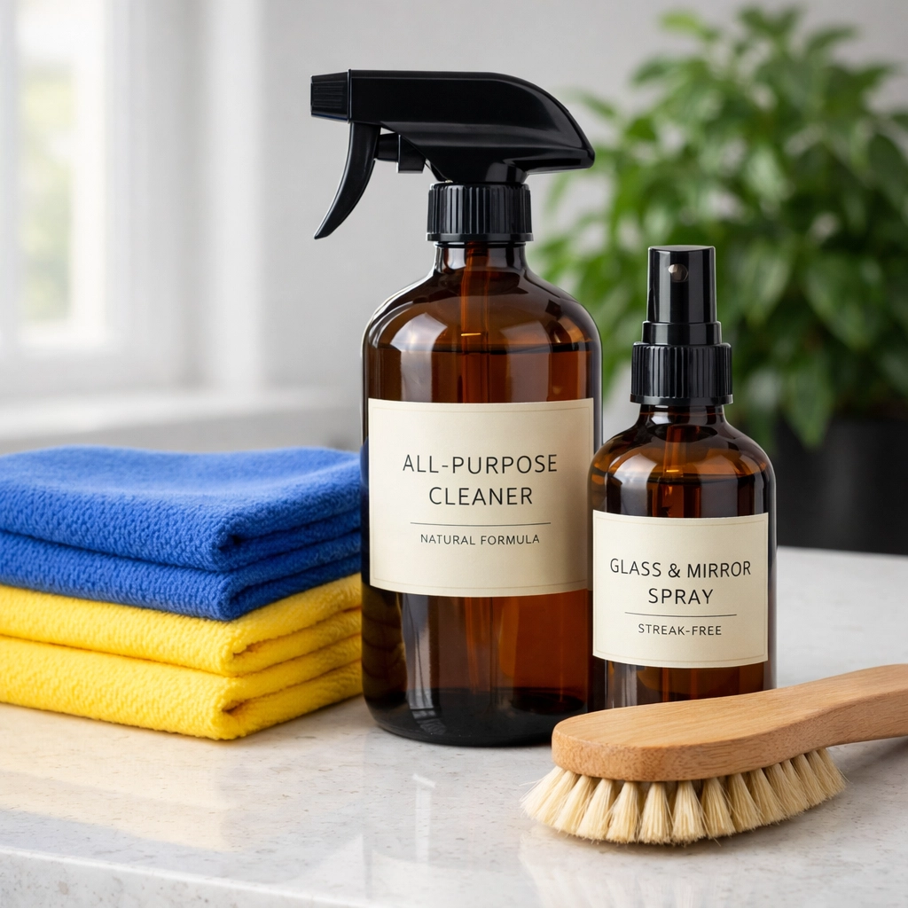 Eco-friendly cleaning supplies utilized by a professional House Cleaning Service in Shrewsbury MA.