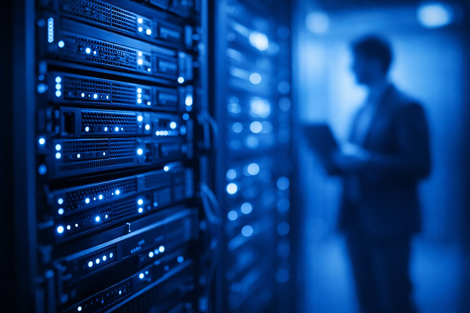 Modern high-tech server room representing proactive managed IT monitoring for small businesses.