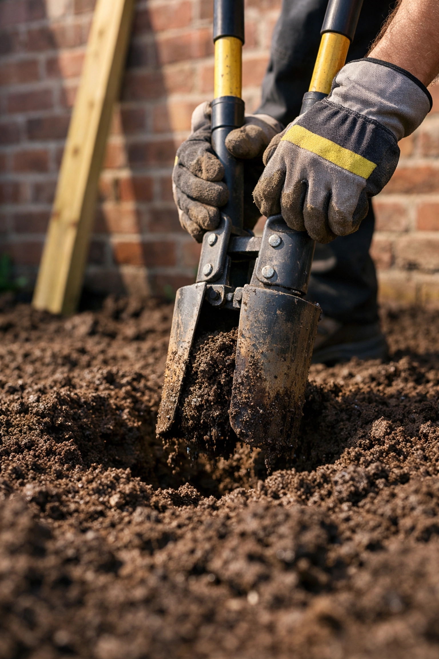 Fencing contractor preparing optimal spring soil for fence installation in Manchester garden