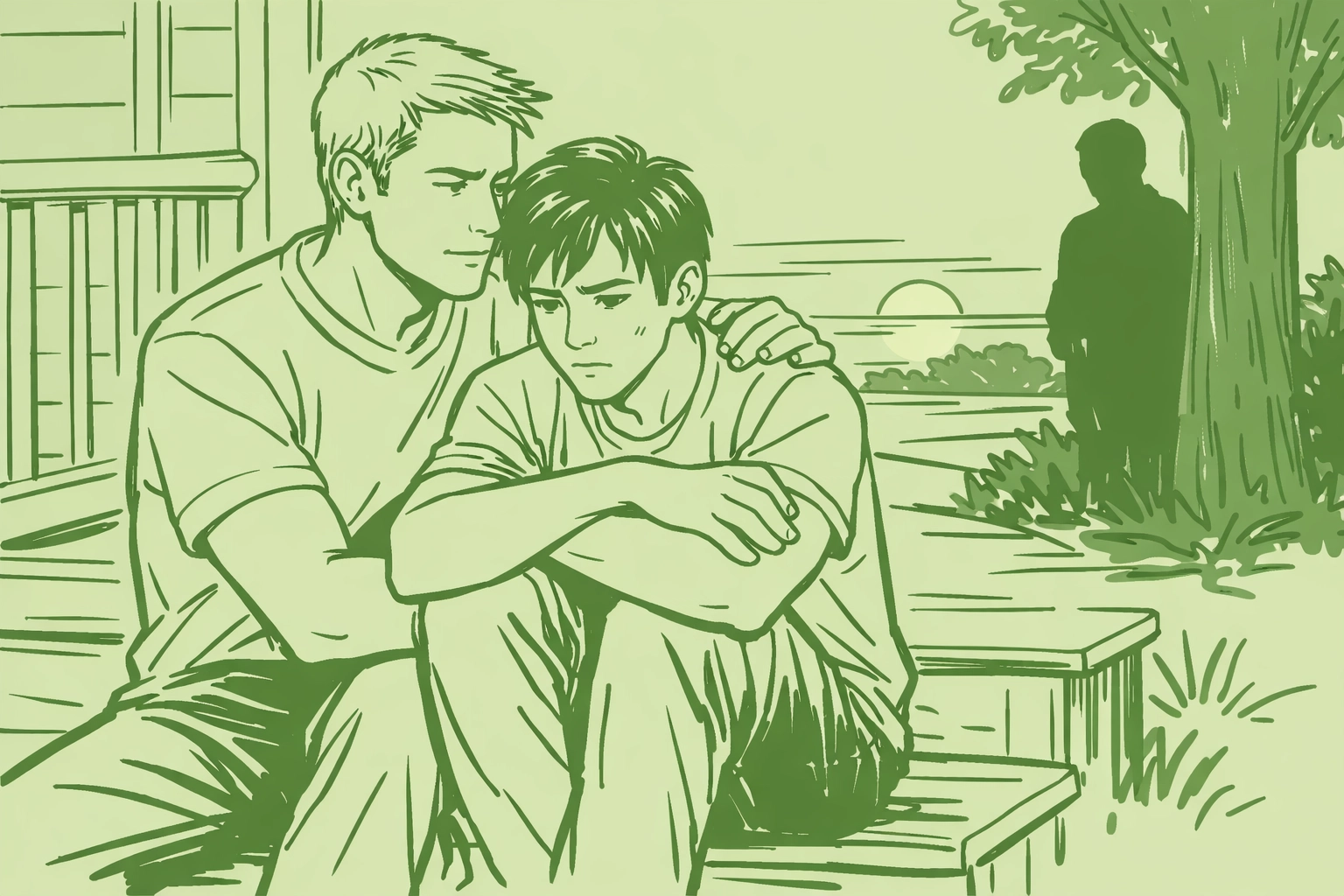 Gay couple stalked by ex-lover shadow figure - LGBTQ+ psychological thriller with obsession and danger