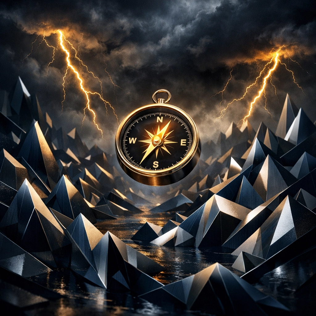 Compass guiding accredited investors through turbulent market volatility and financial uncertainty